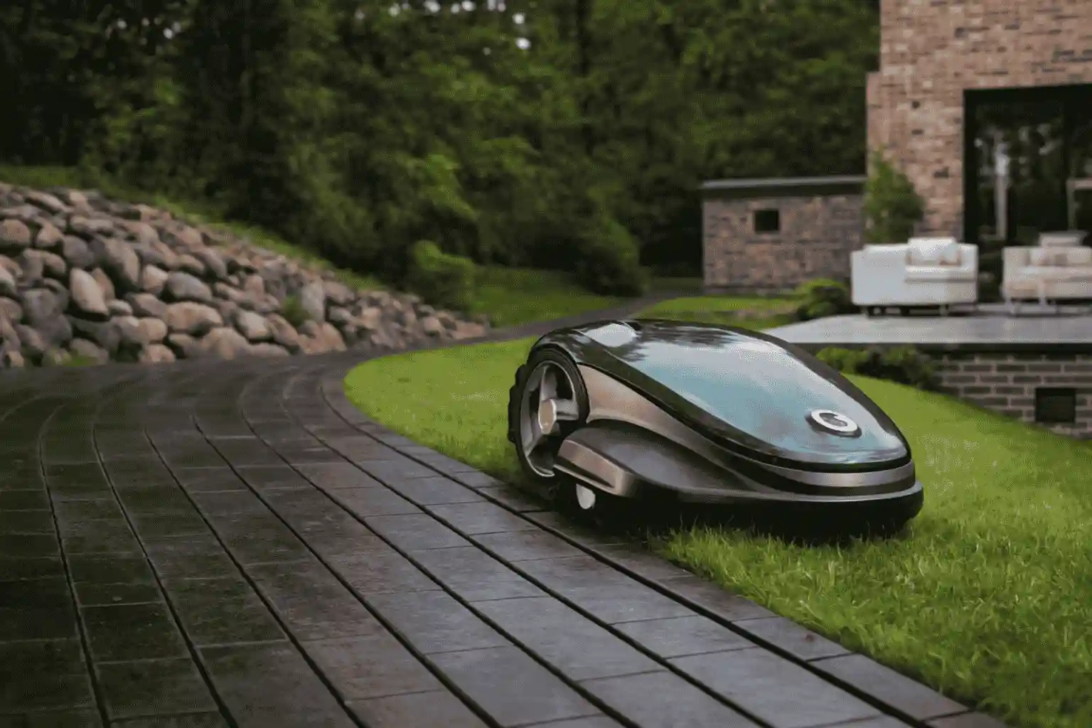 robot cortacésped Robomow en acción en un jardín