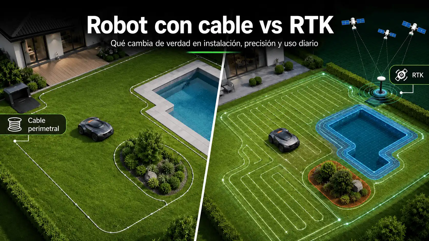 Robot cortacésped con cable o RTK